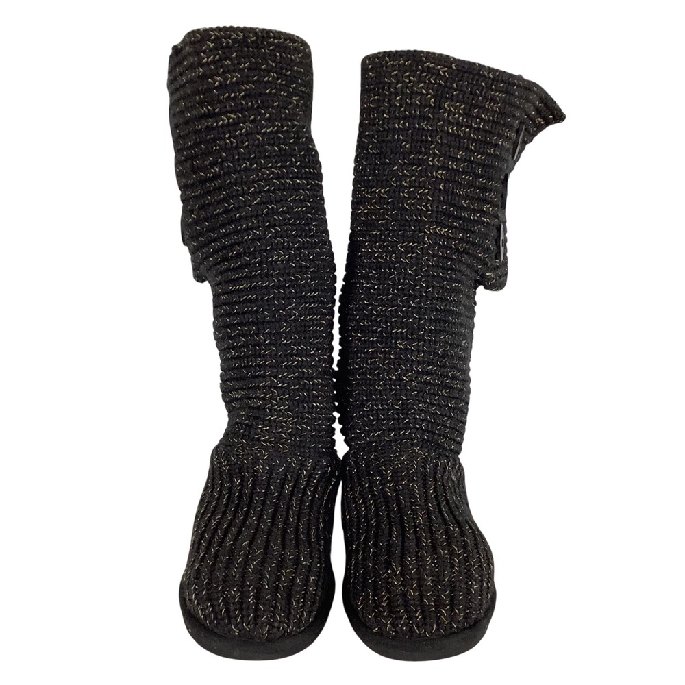 UGG Australia Lattice Cardy Black Gold Metallic‎ Knit Tall Boots 1876 Womens 8